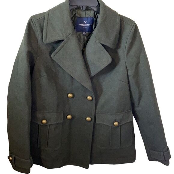 American Eagle 🦅 Army Green Wool Blend Military Coat NWT - Picture 1 of 8